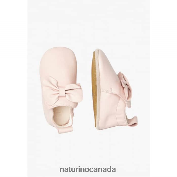 Baby PLOTE Z2N0TL10 Naturino Nappa Leather Crib Shoes with Bow Pink