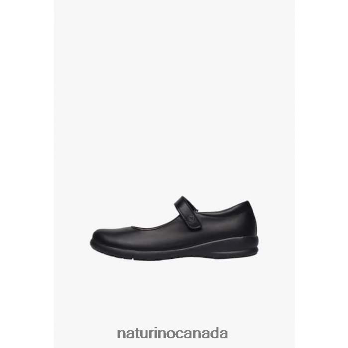 Kids CATANIA Z2N0TL532 Naturino Calfskin Strappy Ballet Flats Black