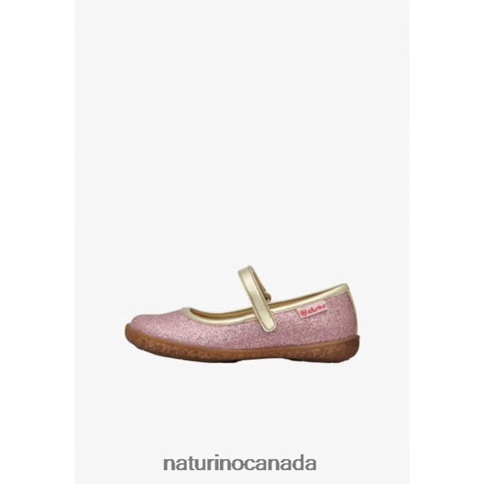 Kids PAVIA Z2N0TL526 Naturino Glitter Ballerinas with Strap Pink-Platinum
