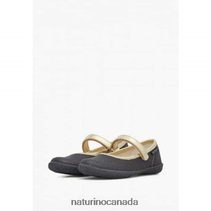 Kids PAVIA Z2N0TL535 Naturino Glitter Ballet Flats with Strap Black-Platinum