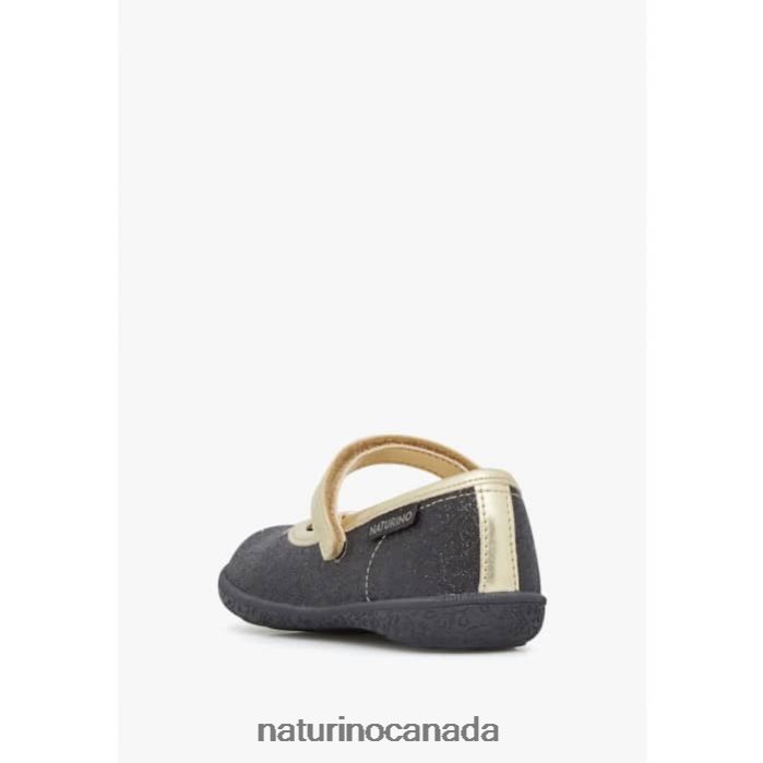 Kids PAVIA Z2N0TL535 Naturino Glitter Ballet Flats with Strap Black-Platinum