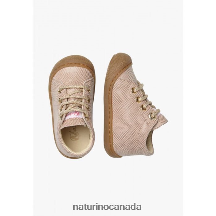 Kids COCOON Z2N0TL256 Naturino Leather First Step Shoes with Reptile Print Powder Pink