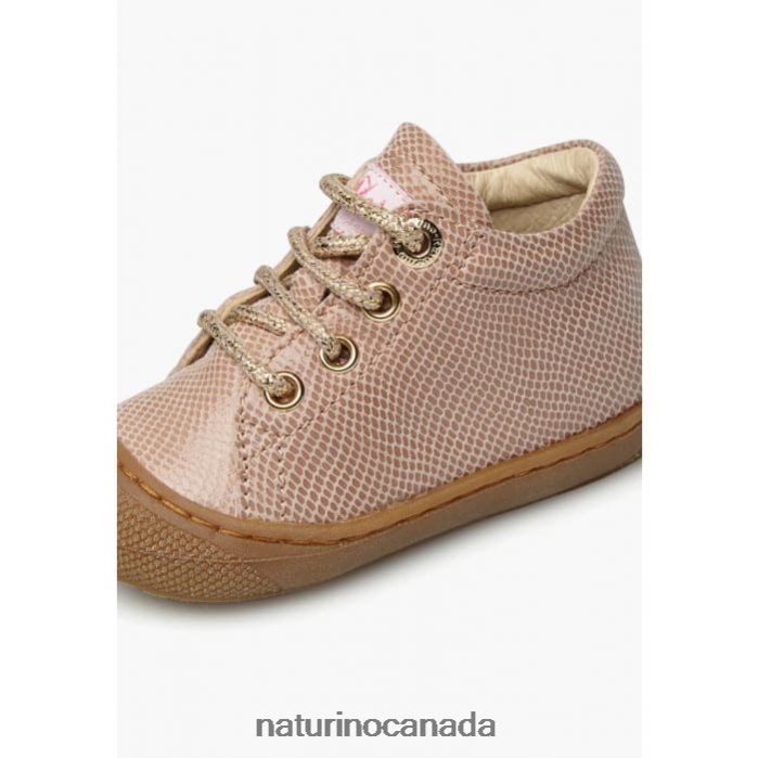 Kids COCOON Z2N0TL256 Naturino Leather First Step Shoes with Reptile Print Powder Pink