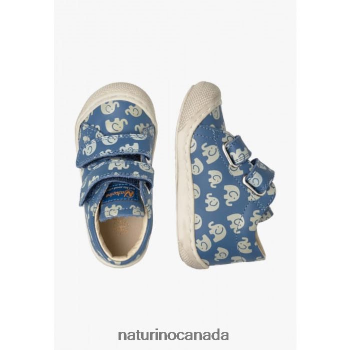 Kids COCOON VL Z2N0TL145 Naturino Leather First Step Shoes with Elephant Print Light Blue