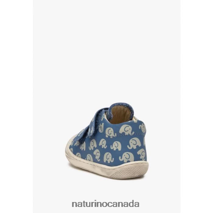 Kids COCOON VL Z2N0TL145 Naturino Leather First Step Shoes with Elephant Print Light Blue