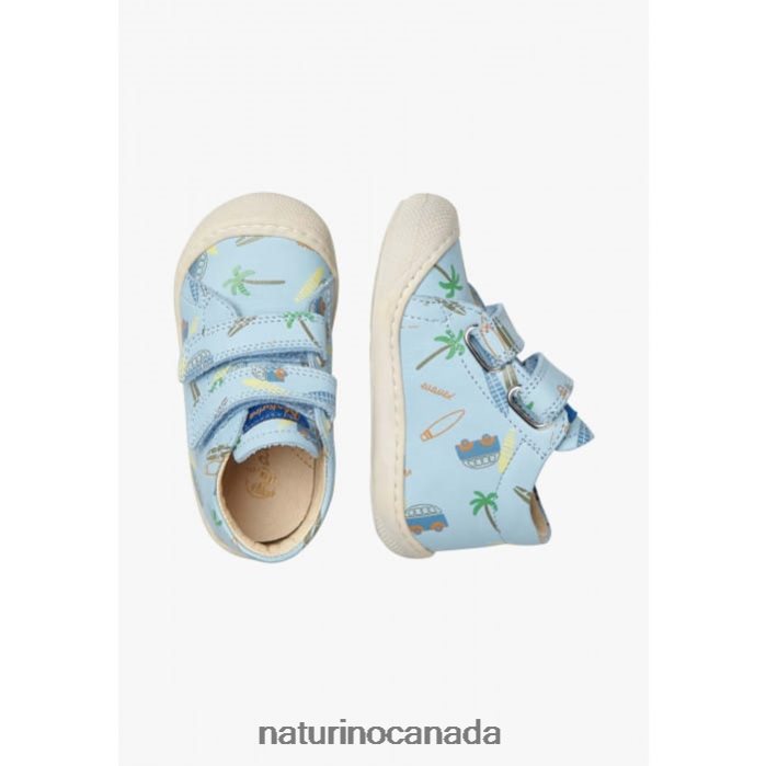 Kids COCOON VL Z2N0TL159 Naturino Leather First Steps Shoes Sky Blue
