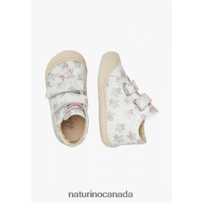 Kids COCOON VL Z2N0TL160 Naturino Leather First Steps Shoes White-Silver