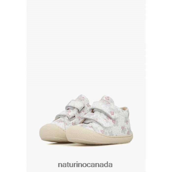 Kids COCOON VL Z2N0TL160 Naturino Leather First Steps Shoes White-Silver