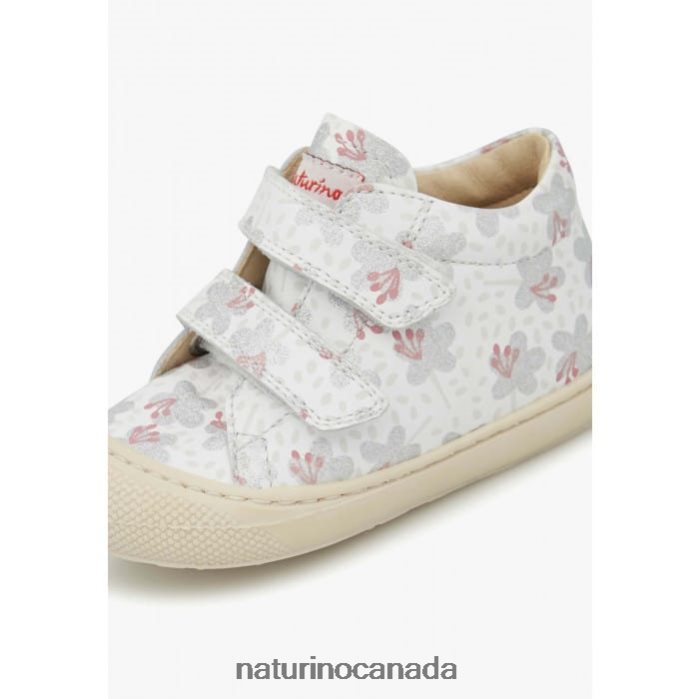 Kids COCOON VL Z2N0TL160 Naturino Leather First Steps Shoes White-Silver