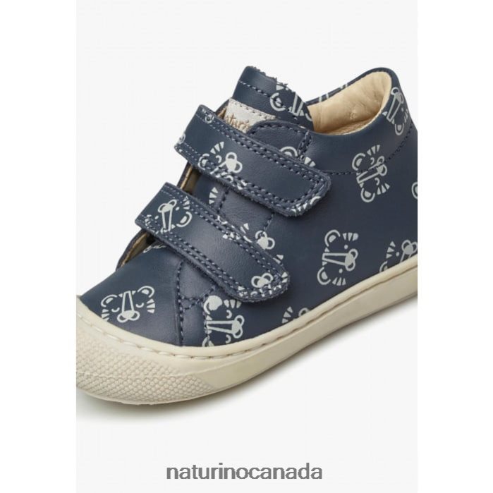 Kids COCOON VL Z2N0TL162 Naturino Leather Toddler Shoes with Tiger Print Navy
