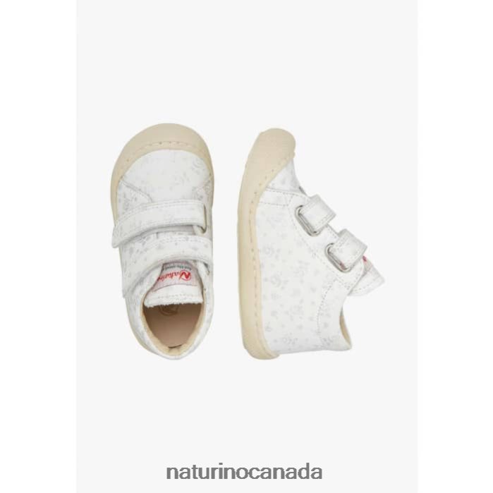 Kids COCOON VL Z2N0TL164 Naturino Fabric First Step Shoes with Rose Print White