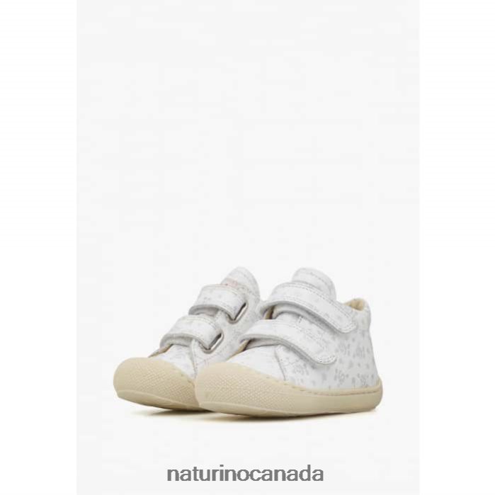 Kids COCOON VL Z2N0TL164 Naturino Fabric First Step Shoes with Rose Print White