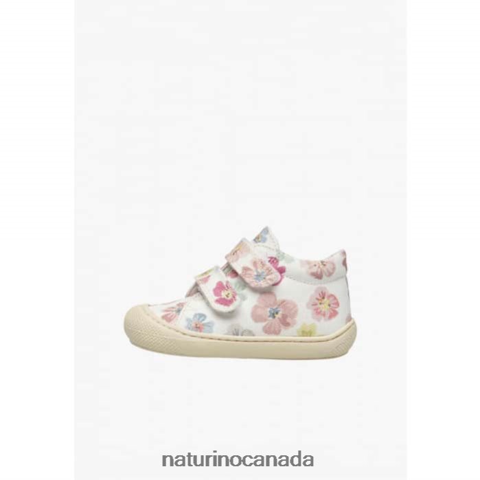Kids COCOON VL Z2N0TL166 Naturino Fabric First Steps Shoes with Floral Print White