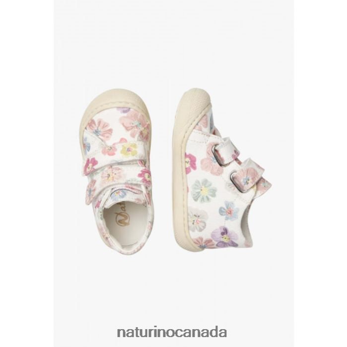 Kids COCOON VL Z2N0TL166 Naturino Fabric First Steps Shoes with Floral Print White