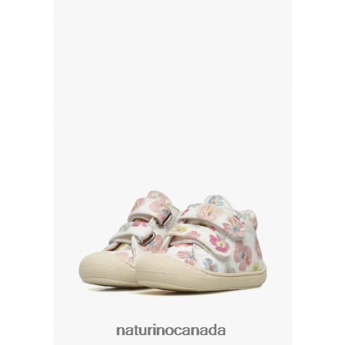 Kids COCOON VL Z2N0TL166 Naturino Fabric First Steps Shoes with Floral Print White