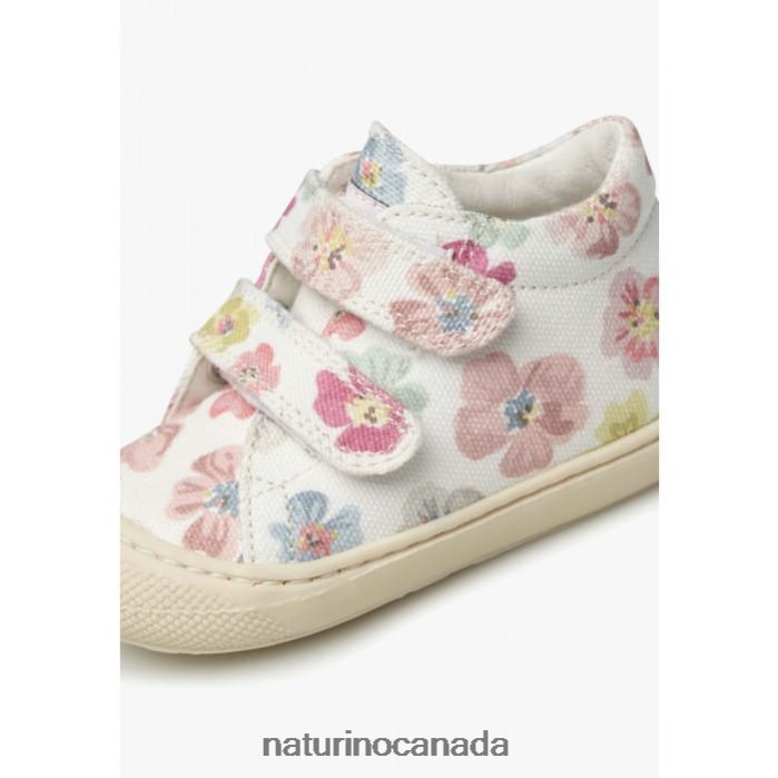 Kids COCOON VL Z2N0TL166 Naturino Fabric First Steps Shoes with Floral Print White
