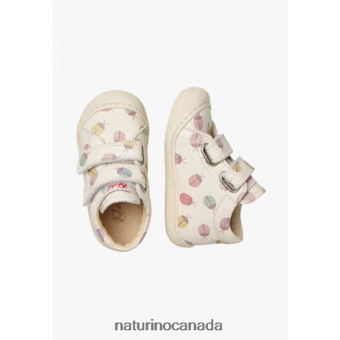 Kids COCOON VL Z2N0TL175 Naturino Ladybug Print Leather Toddler Booties Cream
