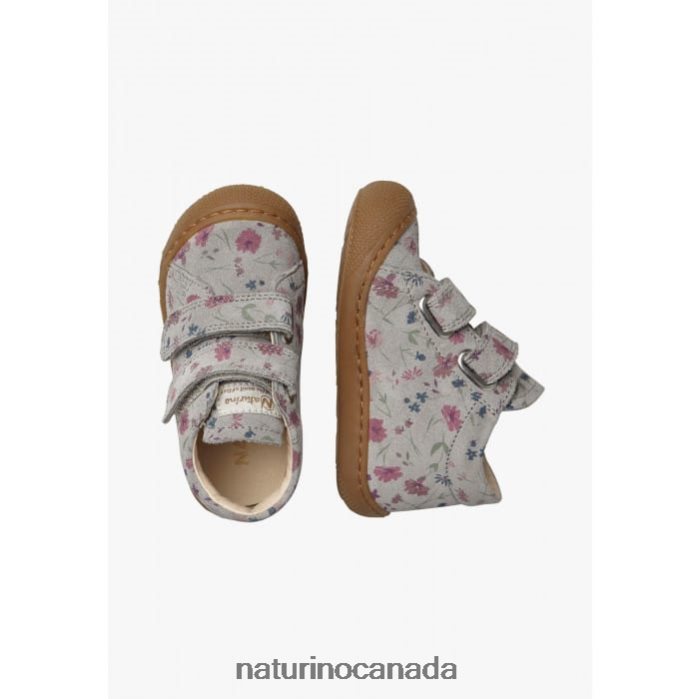 Kids COCOON VL Z2N0TL189 Naturino Flower Print Suede First Steps Shoes Grey
