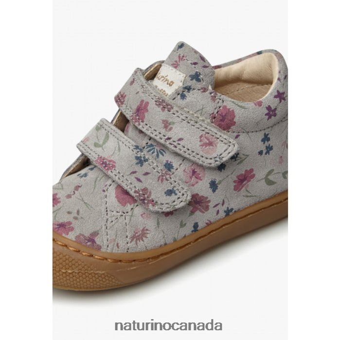 Kids COCOON VL Z2N0TL189 Naturino Flower Print Suede First Steps Shoes Grey