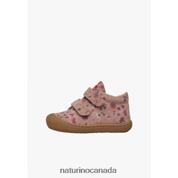 Kids COCOON VL Z2N0TL52 Naturino First Steps Shoes In Suede with Flowers Print Antique Pink