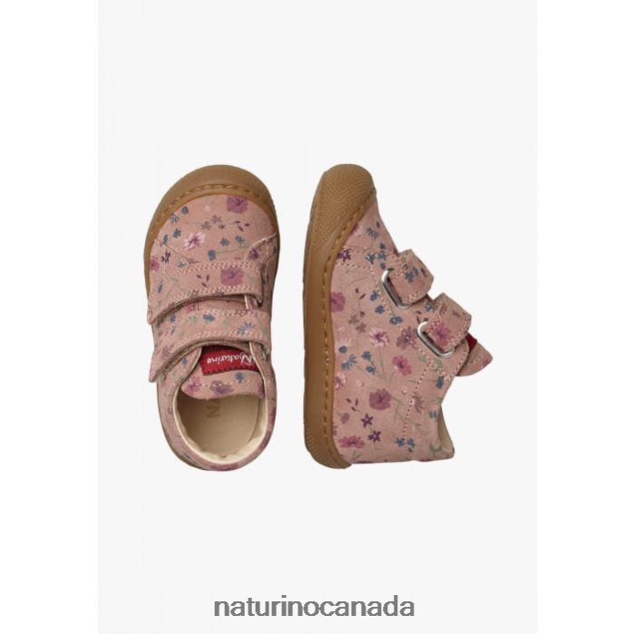 Kids COCOON VL Z2N0TL52 Naturino First Steps Shoes In Suede with Flowers Print Antique Pink