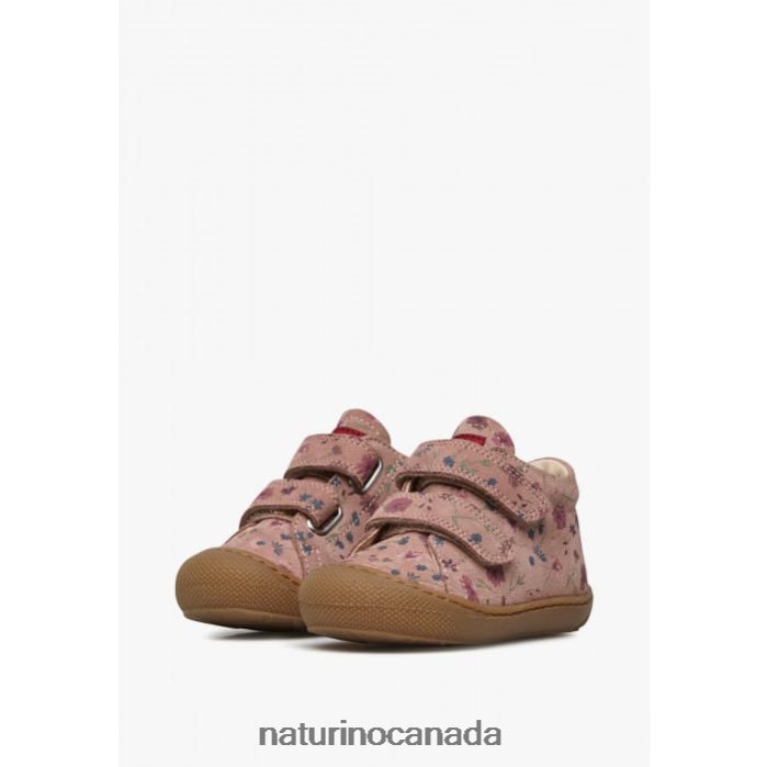 Kids COCOON VL Z2N0TL52 Naturino First Steps Shoes In Suede with Flowers Print Antique Pink