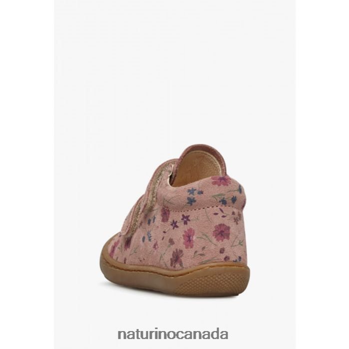 Kids COCOON VL Z2N0TL52 Naturino First Steps Shoes In Suede with Flowers Print Antique Pink