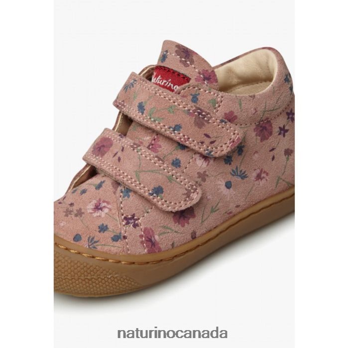 Kids COCOON VL Z2N0TL52 Naturino First Steps Shoes In Suede with Flowers Print Antique Pink