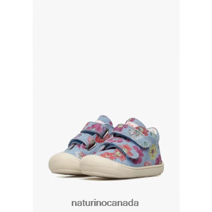 Kids COCOON VL Z2N0TL67 Naturino Fabric First Steps Shoes with Floral Print Light Blue