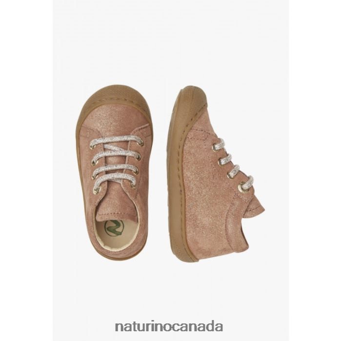 Kids COCOON Z2N0TL122 Naturino Glittered Suede First Step Shoes Antique Pink