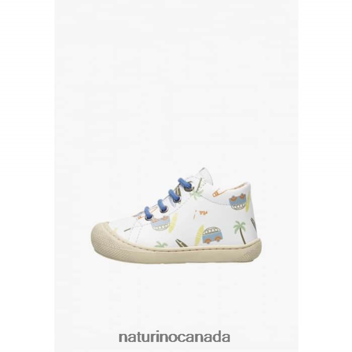 Kids COCOON Z2N0TL143 Naturino Leather First Steps Shoes White-Blue