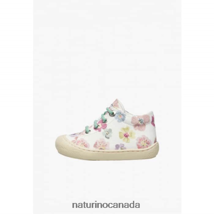 Kids COCOON Z2N0TL157 Naturino Canvas First Step Shoes with Floral Print White