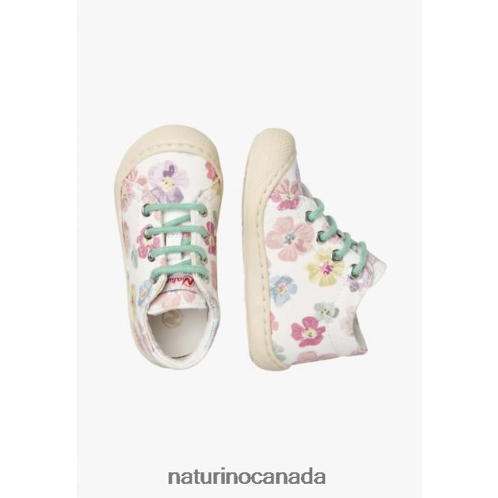 Kids COCOON Z2N0TL157 Naturino Canvas First Step Shoes with Floral Print White