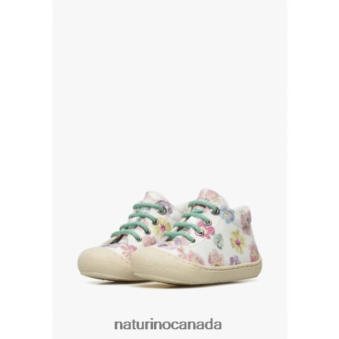 Kids COCOON Z2N0TL157 Naturino Canvas First Step Shoes with Floral Print White