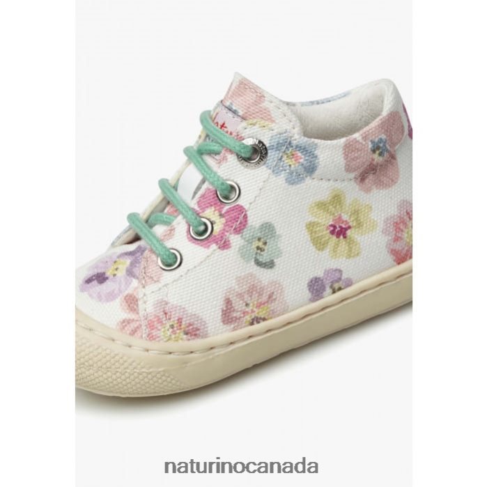Kids COCOON Z2N0TL157 Naturino Canvas First Step Shoes with Floral Print White