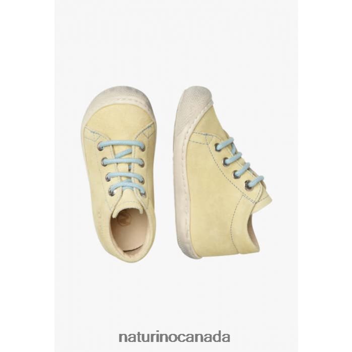 Kids COCOON Z2N0TL177 Naturino Suede First Steps Shoes Yellow-Light Blue