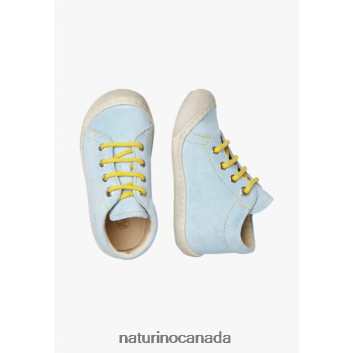 Kids COCOON Z2N0TL182 Naturino Suede First Steps Shoes Light Blue-Yellow