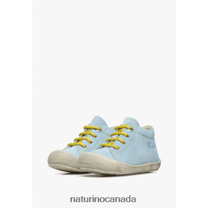 Kids COCOON Z2N0TL182 Naturino Suede First Steps Shoes Light Blue-Yellow
