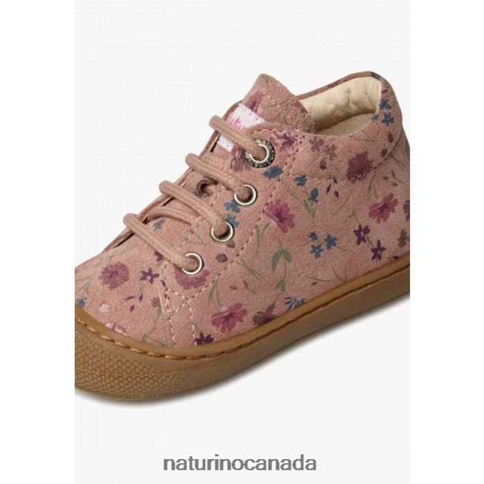 Kids COCOON Z2N0TL188 Naturino Flower Print Suede Toddler Booties Antique Pink