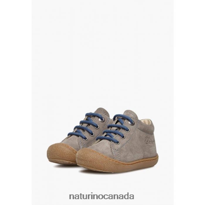 Kids COCOON Z2N0TL192 Naturino Suede First Steps Shoes Grey-Light Blue