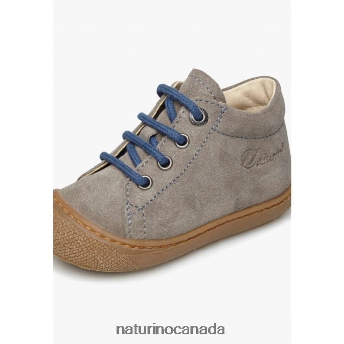 Kids COCOON Z2N0TL192 Naturino Suede First Steps Shoes Grey-Light Blue