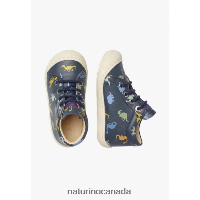 Kids COCOON Z2N0TL69 Naturino Leather First Step Shoes with Dinosaur Print Blue