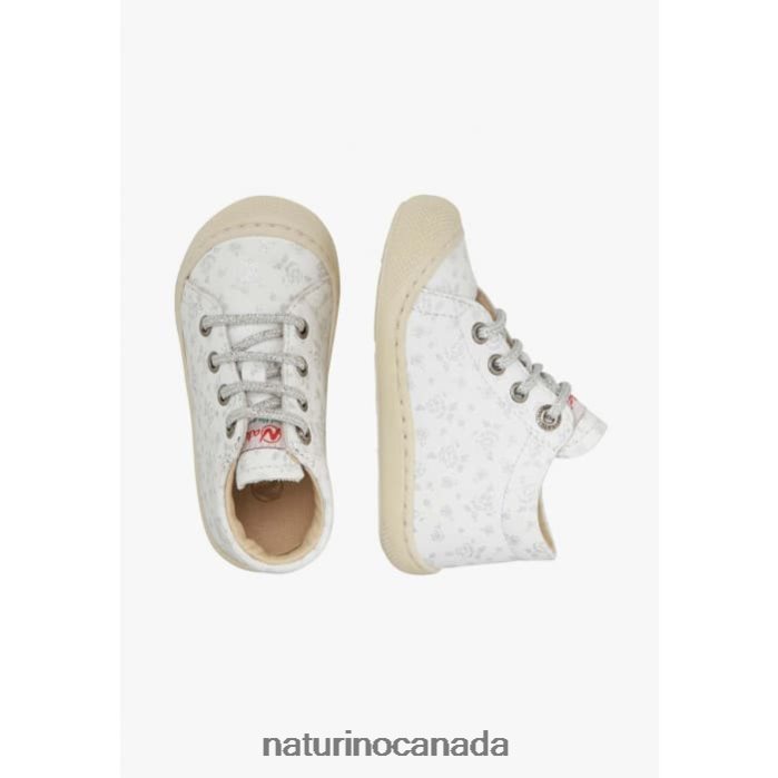 Kids COCOON Z2N0TL83 Naturino Leather First Step Shoes with Rose Print White-Silver