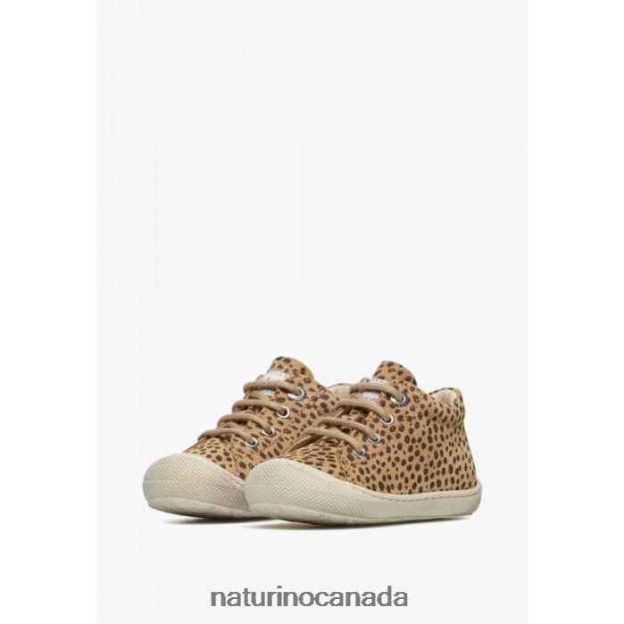 Kids COCOON Z2N0TL91 Naturino Suede First Steps Shoes with Pony Print Beige-Black