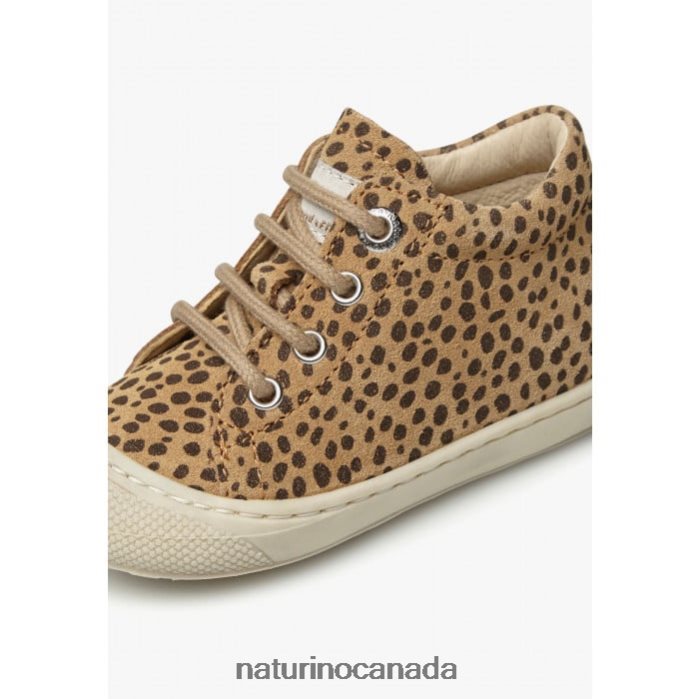 Kids COCOON Z2N0TL91 Naturino Suede First Steps Shoes with Pony Print Beige-Black