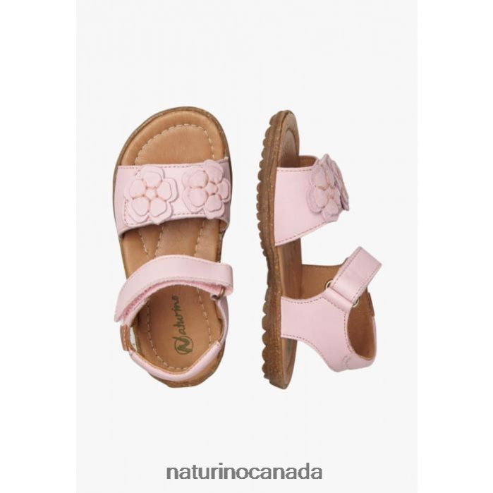 Kids BEGONIA Z2N0TL229 Naturino Nappa Leather Sandals with Applied Flowers Pink
