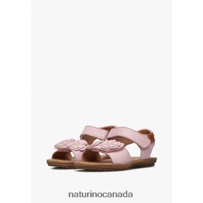Kids BEGONIA Z2N0TL229 Naturino Nappa Leather Sandals with Applied Flowers Pink
