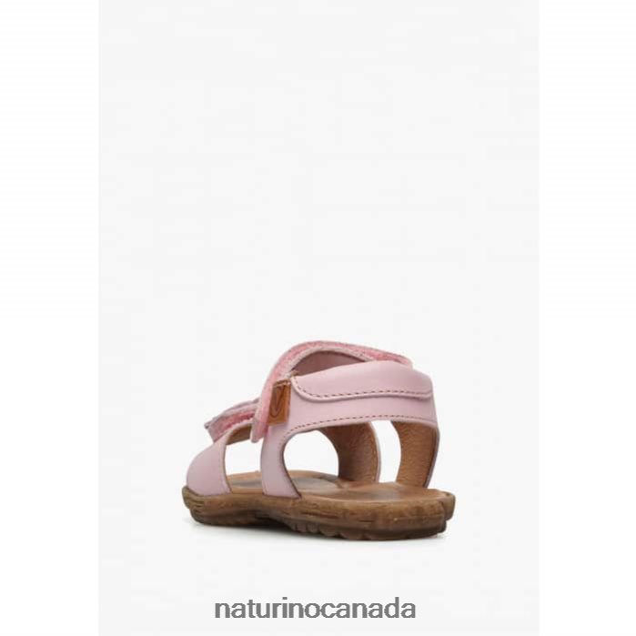 Kids BEGONIA Z2N0TL229 Naturino Nappa Leather Sandals with Applied Flowers Pink