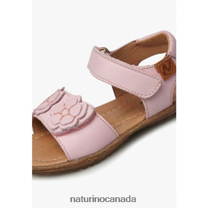 Kids BEGONIA Z2N0TL229 Naturino Nappa Leather Sandals with Applied Flowers Pink
