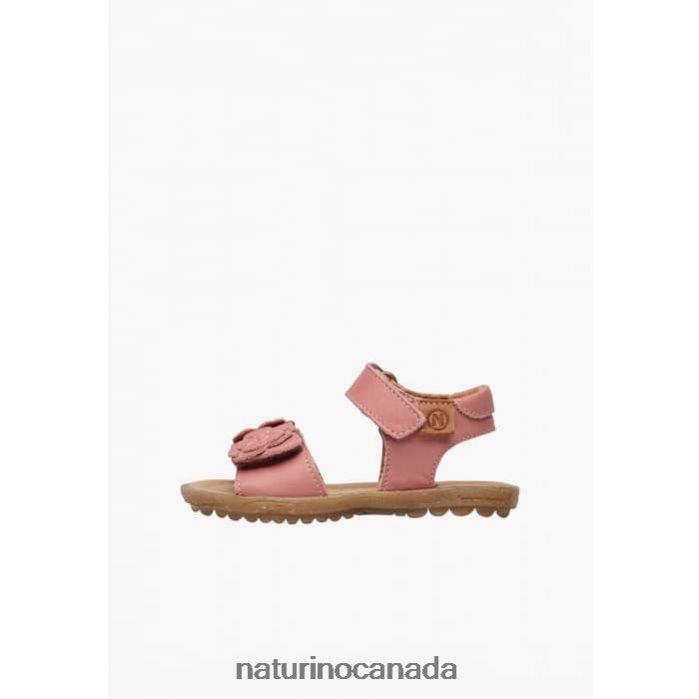 Kids BEGONIA Z2N0TL231 Naturino Nappa Leather Sandals with Applied Flowers Bright Pink